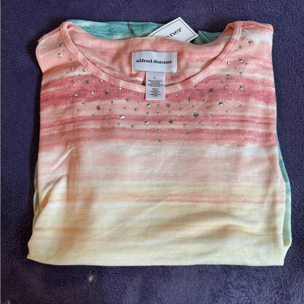 Alfred Dunner Pink and Cream Embellished Top